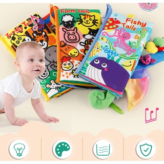 Soft 3D Cartoon Animal Tails Cloth Book Toddler Learning Sound Touch Fabric Book