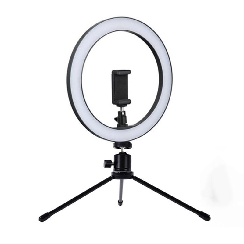 Table Lamp 26cm Studio Ring Light LED Photography Photo Camera Lights with Metal Tripod Holder for Smartphone Selfie