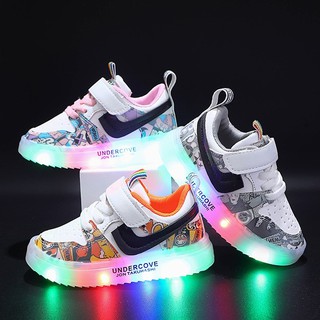 21-30 Kids good quality fashion LED sneaker breathable velcro sport sneaker