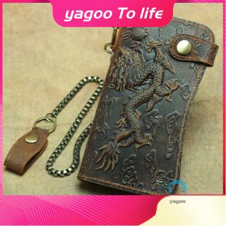 🔥READY STOCK🔥 Domineering Genuine Leather Men Wallets Dragon Tiger Pattern Retro Card Holder Long Wallet