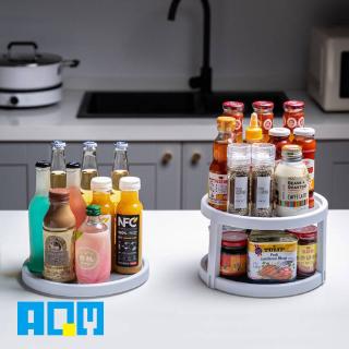 AQM+ Kitchen Double layer 360° Rotating Spice Storage Rack Tray Shelf Cabinets Seasoning Bottle Cruet Holder Organizer