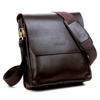 Leather Briefcase Men Sling Shoulder Bag - Brown