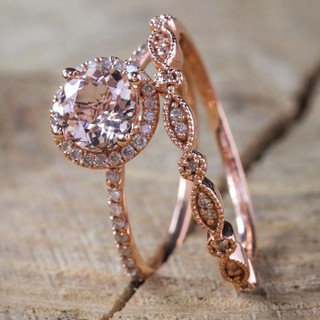 Gifts Women Gifts 18K Rose Gold Gemstone Ring Set Wedding Jewelry