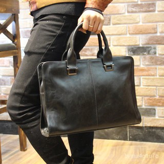 briefcase New Genuine Leather Handbag Men's Horizontal Korean Style Shoulder Messenger Bag Briefcase Cowhide Leather Bri