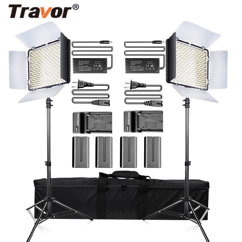 Travor 2PCS/SET 3200/5500K 600LED Video Light Studio Lamp Kits +2*Light Stand