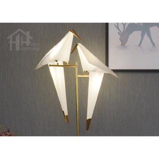 HH Metallic 2-Light Gold Colour Origami Floor Lamp with PP Paper Crane Shade