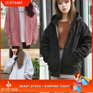 Oversize Korean Pullover Zipper Coat Hoodie Pure Color Loose Crop