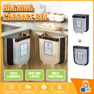 Kitchen Cabinet Door Hanging Garbage Bin Trash Can Foldable Collapsible Rubbish Container Tong Sampah (1)