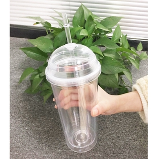 [YoYoSo TIKTOK Travel Straw Cup Send Cup Brush] 20oz 650ml/450ml Milk Tumbler with Dome Lids Double Wall Plastic Drink Cups With Straw Reusable Clear Water Bottle Transparent Fruit Cup