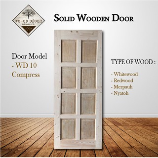 【WD 10 Compress】Whitewood Solid Wooden Door With Veneer Panel Pintu Kayu Standard Size 33 6/8x83” (1)