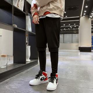 Net Red with The Same Personality Letter Printing Casual Pants Men's Tide Brand Hit Color Beam Trousers Knit Slim Nine Points Trousers Tide
