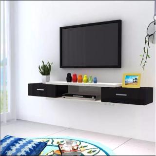 Wall Mounted TV Cabinet with Drawers - Design B (White & Black)