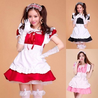 READY STOCK🌈 Lolita French Maid Dress Set Plus Size baju kosplay seksi perempuan girls woman anime costume cosplay party sexy halloween costumes role play waitress skirt summer