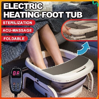 🔥Foldable Heated Foot Spa Massager🔥Automatic Knead Press Therapy Clear Damp