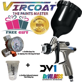 DeVilbiss Basecoat Paint/Clear coat Spray Gun DV1 with DV1-B PLUS HVLP-PLUS Air Cap Nozzle Size 1.3mm