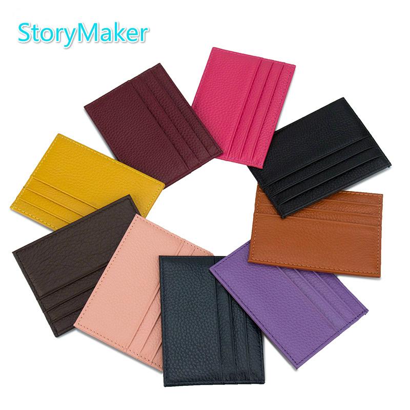 100% Genuine Leather Id Card Holder Multi Slot Slim Bank Trip Card Case Candy Color Mini Credit Card Travel Map Coverage (1)
