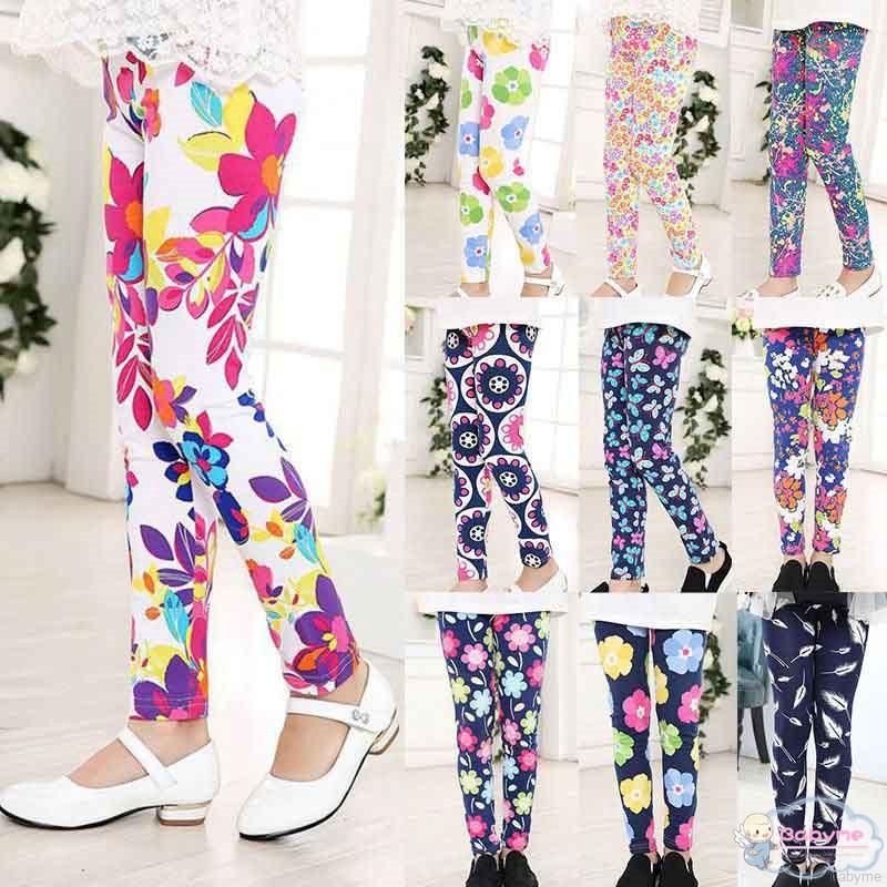 ♕ babyme ღ Children Girls Cute Printed Flower Leggings Fashion Kids Pants