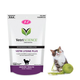 Vetri Lysine Plus Bite-Sized Chews For Cat ~ 120 tablets / Flu Supplement