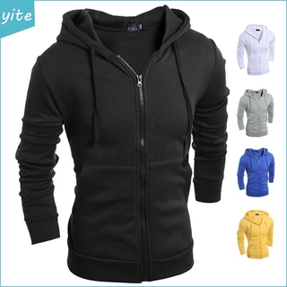 Men's Hoodies Fashion Solid Color Long Sleeve Hooded Zipper Sweater Casual Sports Sweatshirts