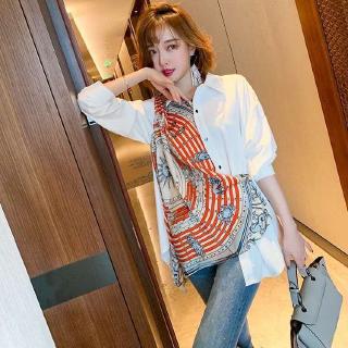 Korean Style Women Ladies Loose Asymmetrical Long Sleeve Shirt Blouse Baju Baju Wanita Lengan Panjang Kemeja (1)