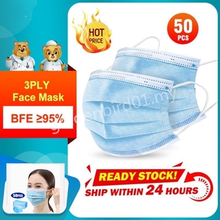 50Pcs Blue 3 ply Disposable Non-Woven Facemask Adult Fabric Comfortable Anti-Particle Face Masks 一次性成人防护口罩【READY STOCK】