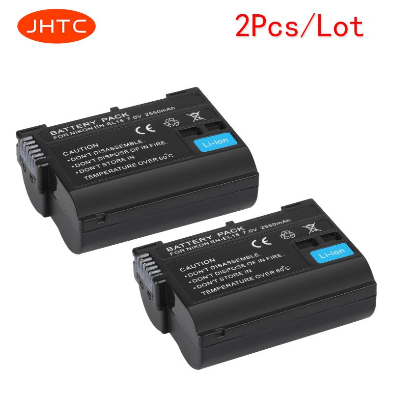 JHTC 2pcs/Lot 2550mAh EN-EL15 ENEL15 Battery for Nikon D500,D600,D610,D750,D7000,D7100,D7200,D800,D850,D81