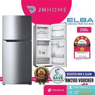 ELBA 250L 2-Door Refrigerator ER-G2521(SV) No Frost Cooling Fridge Moveable Twist Ice Maker