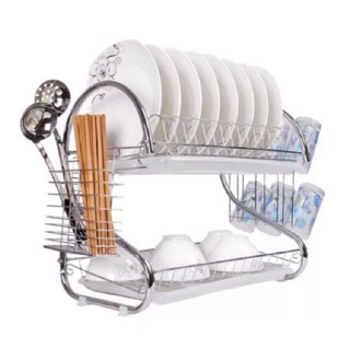 READY STOCK S Dish Drainer Double Layer One Tray Rak Pinggan Mangkuk | Rak Pinggan | Dish Drainer