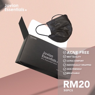 Jovian | Disposable 3Ply Black Plain Mask