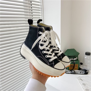 （Ready Stock ） Women Black Canvas Shoes Korea Fashion High Top Student Sneakers