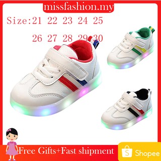 （13.5-18cm）Children Baby Striped Shoes LED Light Up Luminous Sneakers