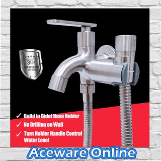 567 STAINLESS STEEL 304 TWO WAY FAUCET TAP WITH BIDET HOSE BATHROOM TOILET SET