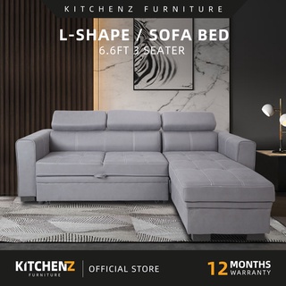 KitchenZ 3 Seater Sofa Set L Shape Sofa Multifunctional Sofa Bed Storage Box Leathaire Fabric Sofa PVC Leg - Y2960