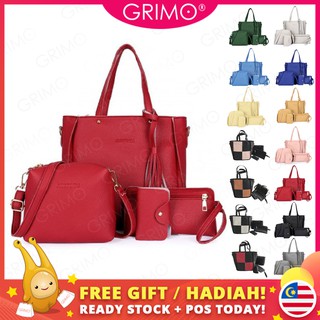 READY STOCK💖GRIMO 4 in 1 Sammi Bag Shoulder Women's Handbag Set Sling Bag Tote Beg Tangan Wanita Wallet Long Purse