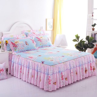【Include 2 Pillowcase】✱❦۩Korean edition bed skirt style dustproof prevent slippery princess lace bedspread sheet 3in1 queen and king size (1)