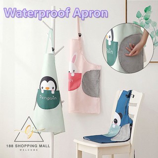 Kitchen Apron Waterproof Oilproof Creative Cute Rabbit Cook Neck-hanging with Hand-wiping Towel Apron 可爱兔子厨房围裙防水防油