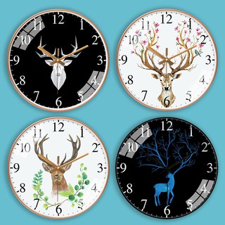 [12 inch 30CM] Nordic creative clock modern deer head glass mirror quartz wall clock