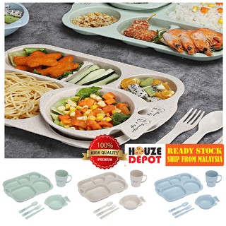 Baby Infant Kids 6 in 1 Meal Feeding Set Children Dinning Dish Tableware [Plate + Bowl + Cup + Spoon + Fork+Chopstick]
