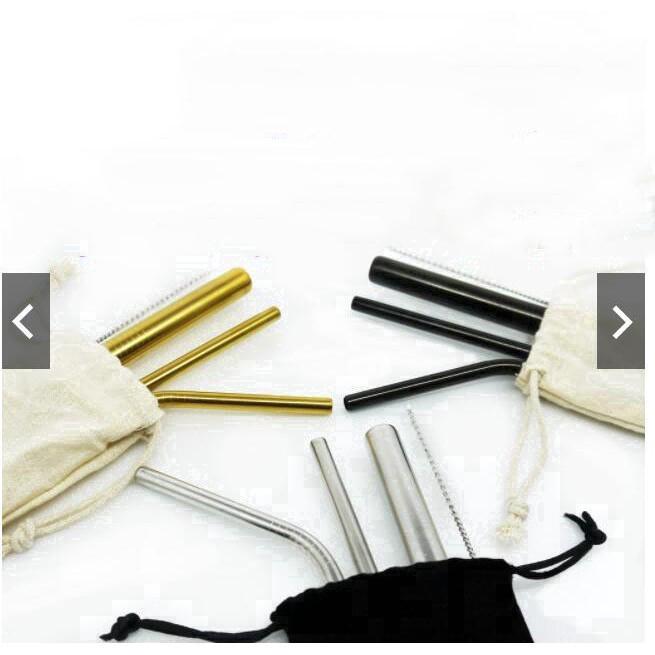 5pcs Reusable Drinking Straw Stainless Steel Metal Straws Stirring+Brush+Bag Set