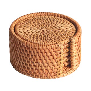 6Pcs/ Drink Coasters Set For Kungfu Tea Accessories Round Tableware Placemat Dish Rattan Weave Cup M