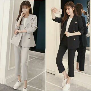 1 Set 2 Pc💥Women's OL Formal Set🌸Slim Long Sleeve Double Button Blazer And Trousers