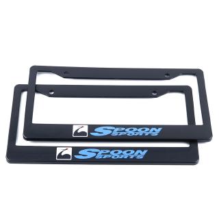 2X Black SPOON Racing Car License Plate Frame Tag Cover Number Holder