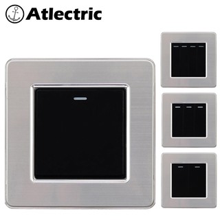 Atlectric 1 2 3 4 Gang 1 2 Way Light Lamp Switch ON/OFF Button Switch Wall Control Power Switch Stainless Steel Panel