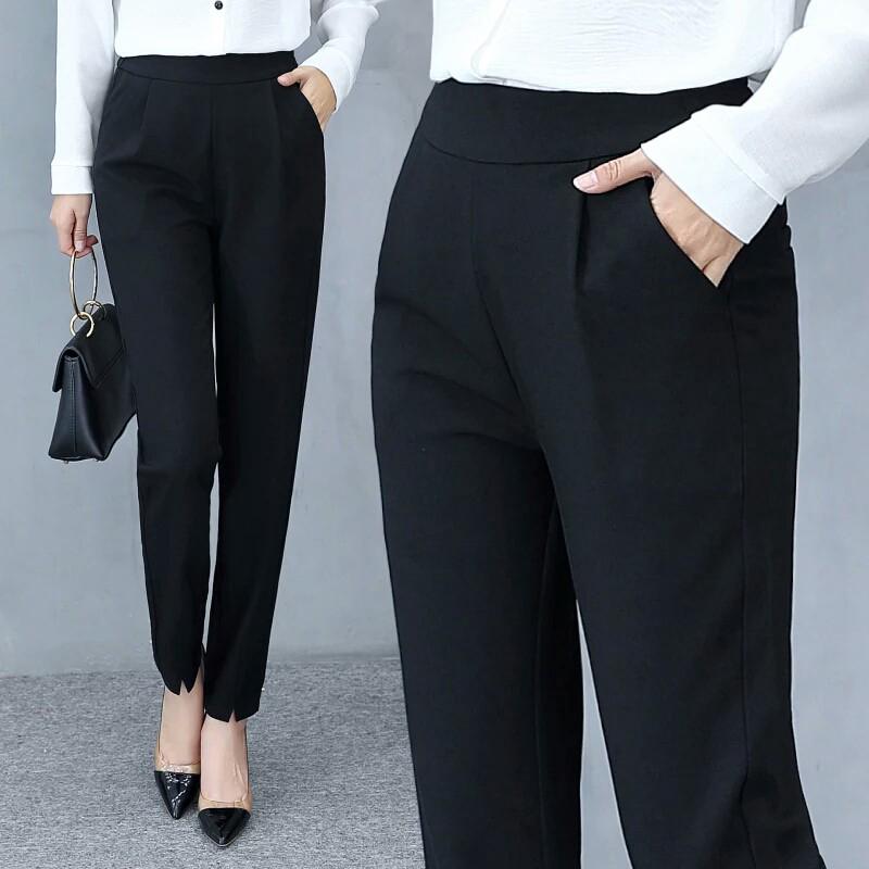 Women's Casual Fashion Solid Mid Waist Long Trousers office Pants (1)