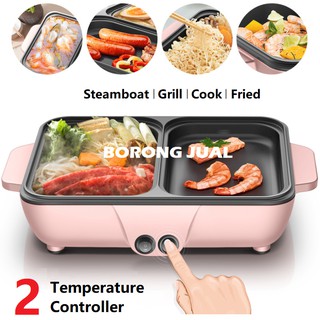 【Malaysia 3 Pin Plug】 2 IN 1 Electric BBQ Grill Pan Teppanyaki Hot Pot Steamboat Cooker 2 Temperature Control / Stimbot