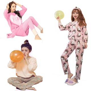 Women Milk Silk Cotton Pyjamas Long Sleeve Home Wear Sleepwear Set Dinner Wear