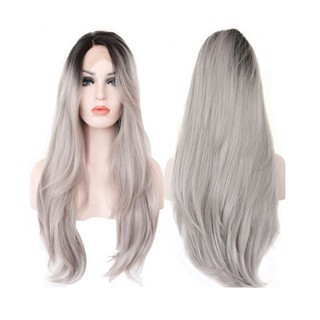 Gray 2 Synthetic Wig Long Natural Straight Silver Hair Wigs Not Front lace
