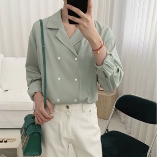 Mint Green Casual Long Sleeve Shirt Summer Korean Teens Fashion Shirt for Men and Women