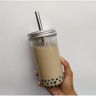 reusable 24oz glass bubble tea cup with 12mm straw.