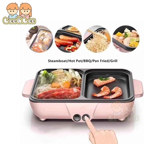2 in 1 Mini Steamboat and BBQ Cooker Pot Multifunction Pot Kitchen Pot Malaysia Plug HAP001